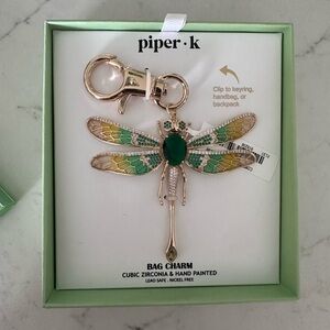 Piper K Dragonfly Bag Charm with Green and Gold Details